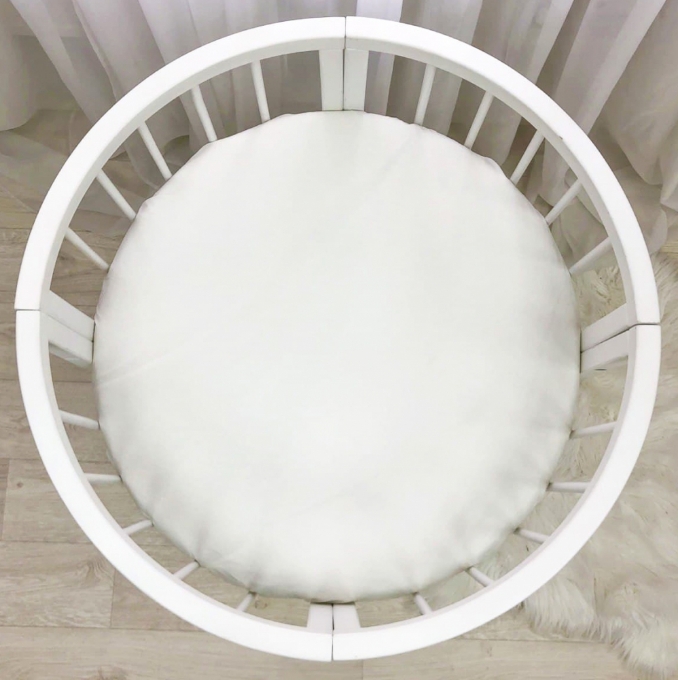 Husa saltea rotunda patut bebe copii cu elastic, 70 x 70 cm, alb (1)